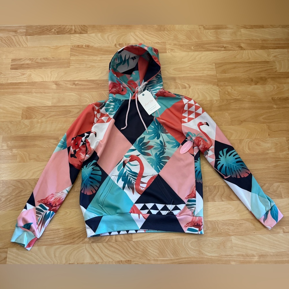 Spoiled Angel Angel Kiss tropical Flamingo woman’s hoodie NWT size Large